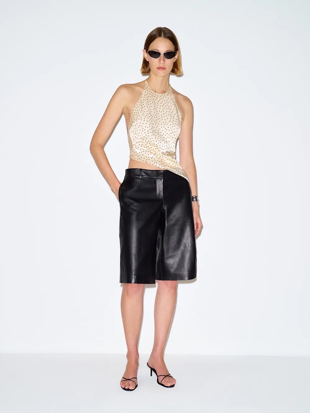 Reformation Cream Halter Midi Top with Micro Dot Print